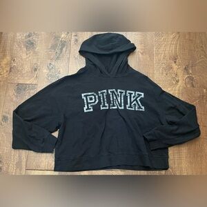 PINK by Victoria’s Secret hooded crop LS shirt Sz large black gray